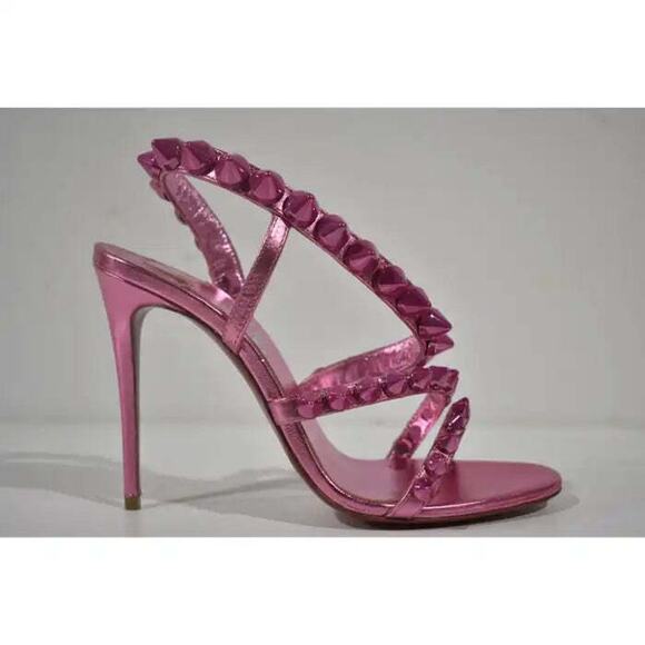 Christian Louboutin Spikita Strap 100 Confettis Pink Strappy Sandal Heel Pump 36 - Picture 2 of 13